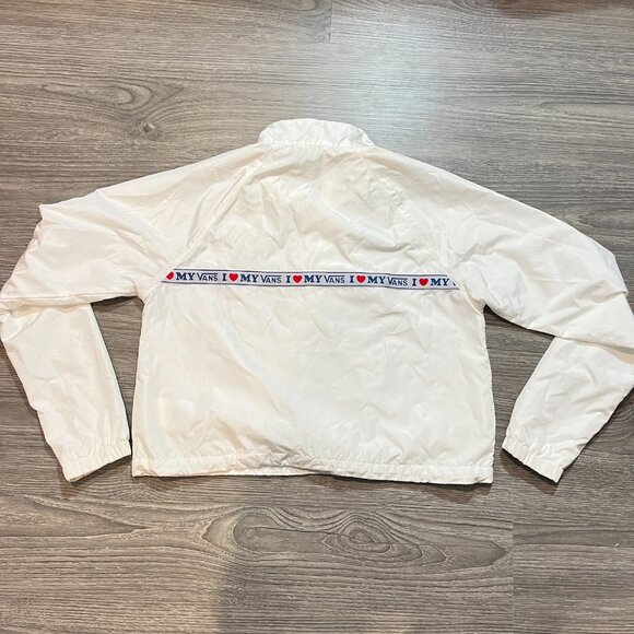 "I Love My Vans" Anorak Nylon White Cropped Windbreaker Bomber JACKET M - Picture 6 of 8
